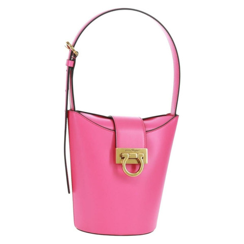 Salvatore Ferragamo Gancini 粉紅金色皮革肩背包，正品編號 171099M