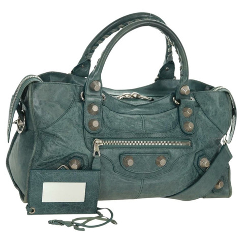 BALENCIAGA The Giant Part Time 手提包，藍色皮革，貨號 173082，正品編號 171907SAV