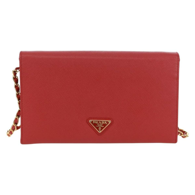 【日本直送】PRADA 鏈條肩包皮夾 Safiano 皮革 紅色 金色 Auth 168938V-1