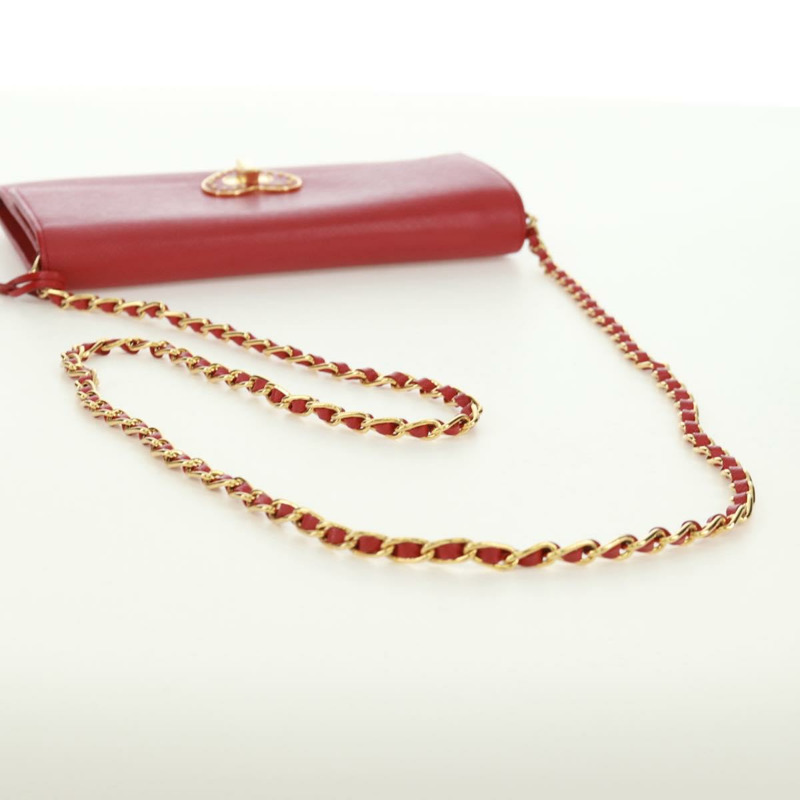 【日本直送】PRADA 鏈條肩包皮夾 Safiano 皮革 紅色 金色 Auth 168938V-5