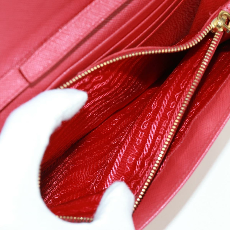 【日本直送】PRADA 鏈條肩包皮夾 Safiano 皮革 紅色 金色 Auth 168938V-8