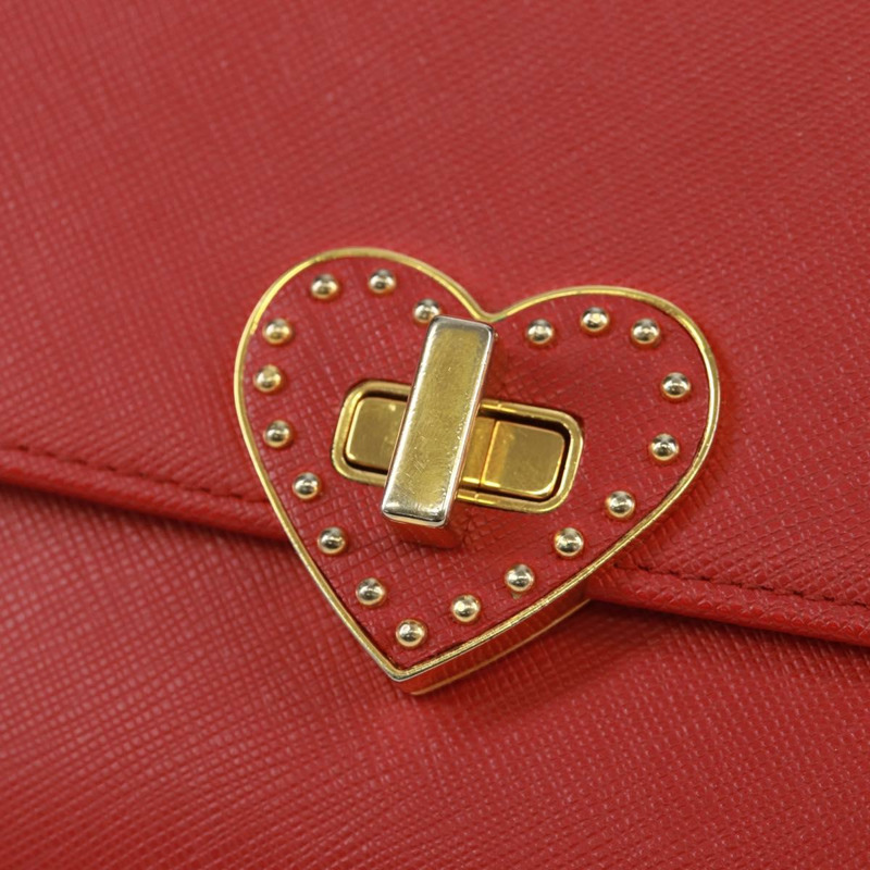 【日本直送】PRADA 鏈條肩包皮夾 Safiano 皮革 紅色 金色 Auth 168938V-20
