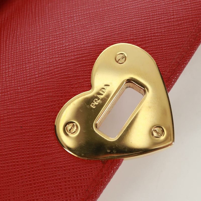 【日本直送】PRADA 鏈條肩包皮夾 Safiano 皮革 紅色 金色 Auth 168938V-21