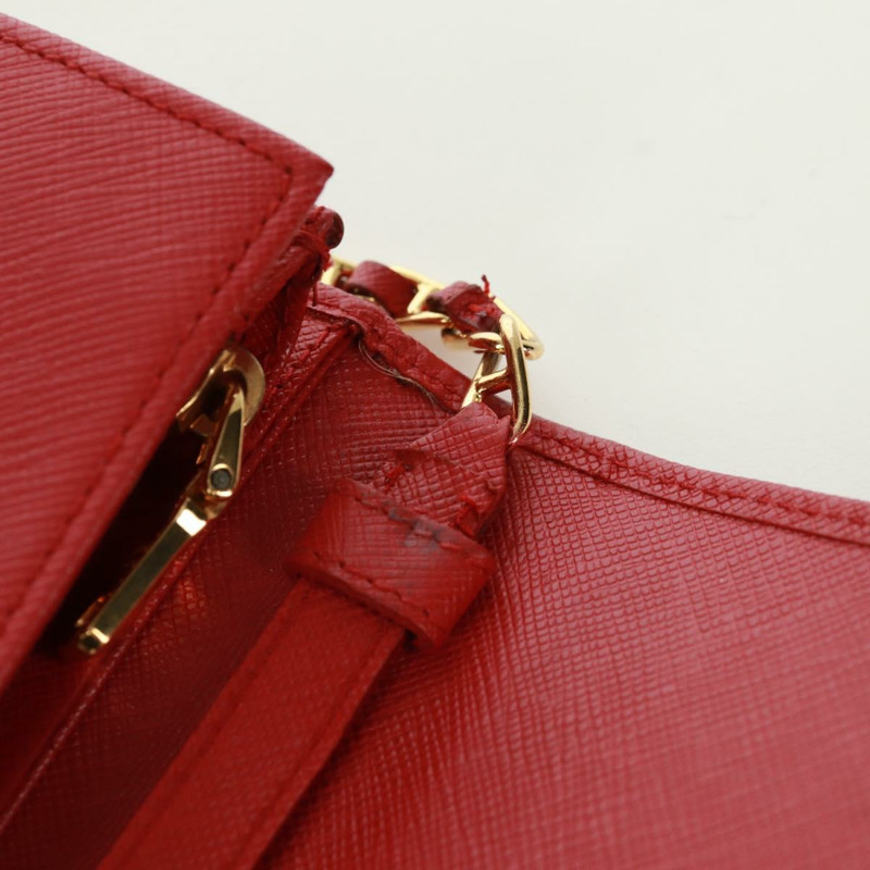 【日本直送】PRADA 鏈條肩包皮夾 Safiano 皮革 紅色 金色 Auth 168938V-22