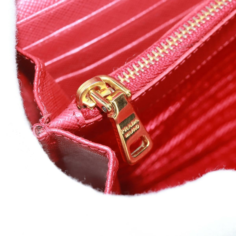 【日本直送】PRADA 鏈條肩包皮夾 Safiano 皮革 紅色 金色 Auth 168938V-25