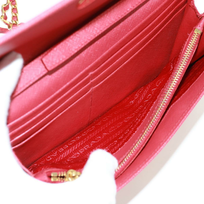 【日本直送】PRADA 鏈條肩包皮夾 Safiano 皮革 紅色 金色 Auth 168938V-26