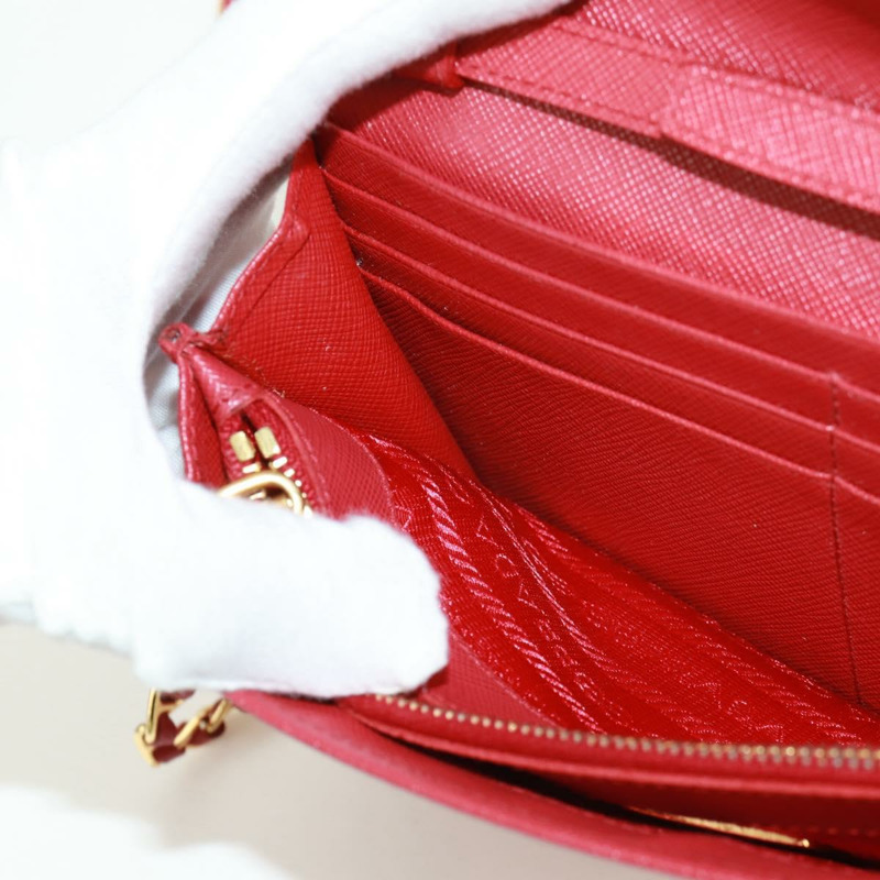 【日本直送】PRADA 鏈條肩包皮夾 Safiano 皮革 紅色 金色 Auth 168938V-28