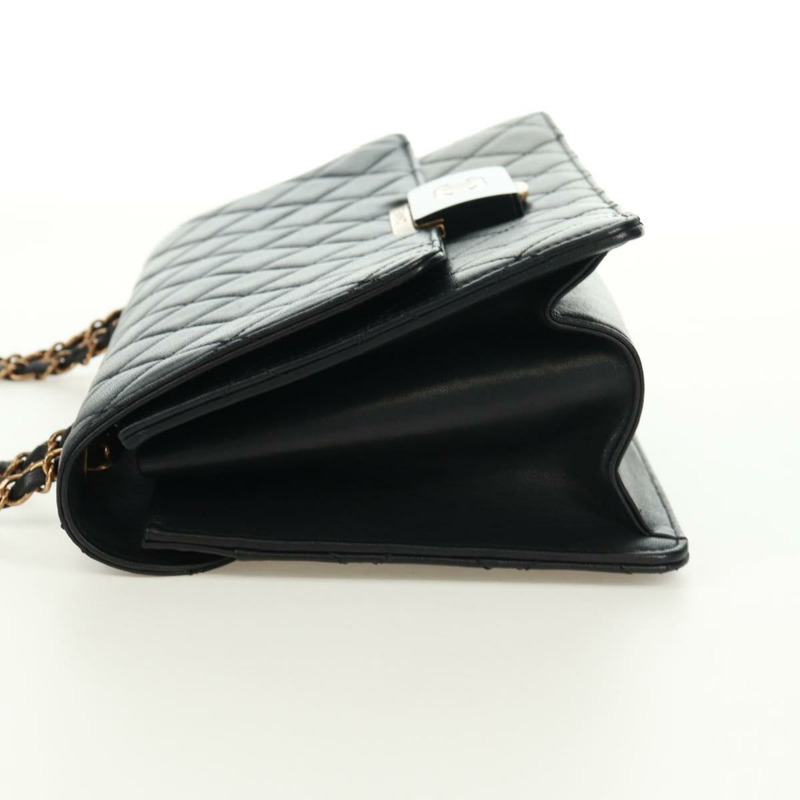 【日本直送】香奈兒 (CHANEL) 鏈條絎縫肩背包，黑色皮革，金色雙C標誌，正品編號 168933SAM-2