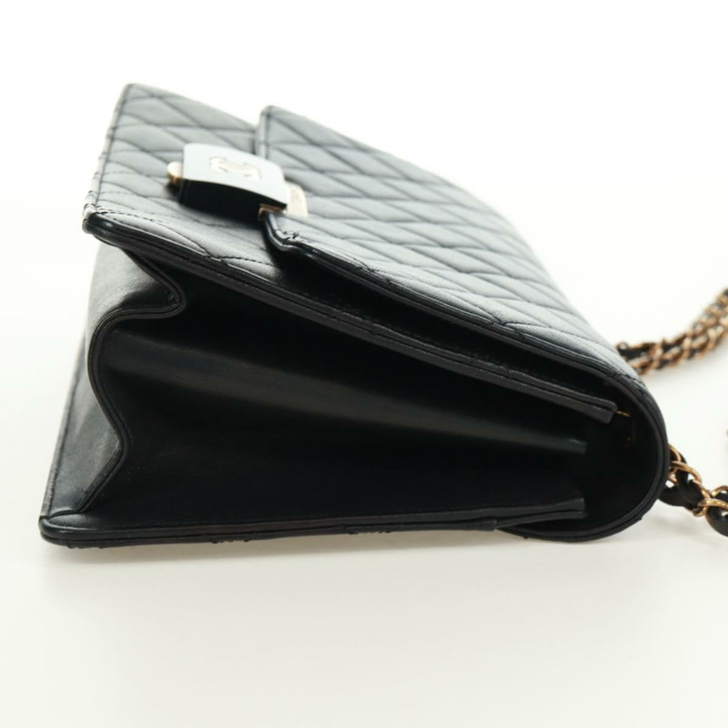 【日本直送】香奈兒 (CHANEL) 鏈條絎縫肩背包，黑色皮革，金色雙C標誌，正品編號 168933SAM-3