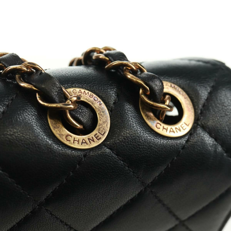 【日本直送】香奈兒 (CHANEL) 鏈條絎縫肩背包，黑色皮革，金色雙C標誌，正品編號 168933SAM-19