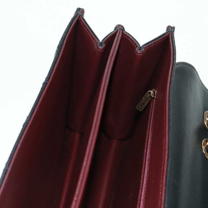 【日本直送】香奈兒 (CHANEL) 鏈條絎縫肩背包，黑色皮革，金色雙C標誌，正品編號 168933SAM-22