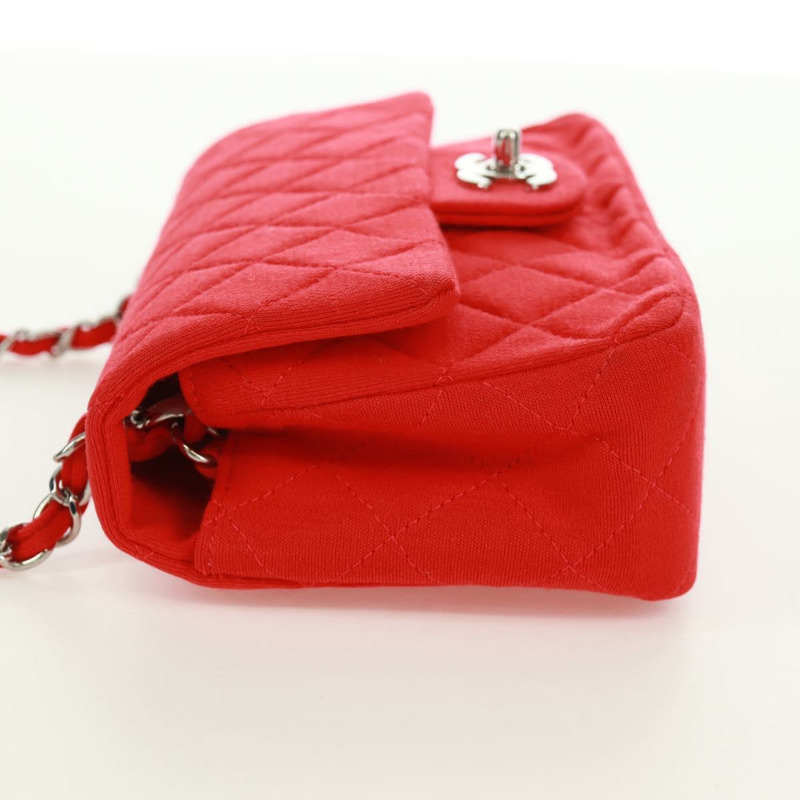 【日本直送】香奈兒迷你絎縫20鏈條單肩包，棉質，紅色，銀色雙C標誌，正品編號168936SAM-2