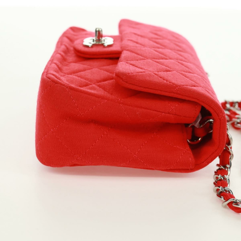 【日本直送】香奈兒迷你絎縫20鏈條單肩包，棉質，紅色，銀色雙C標誌，正品編號168936SAM-3