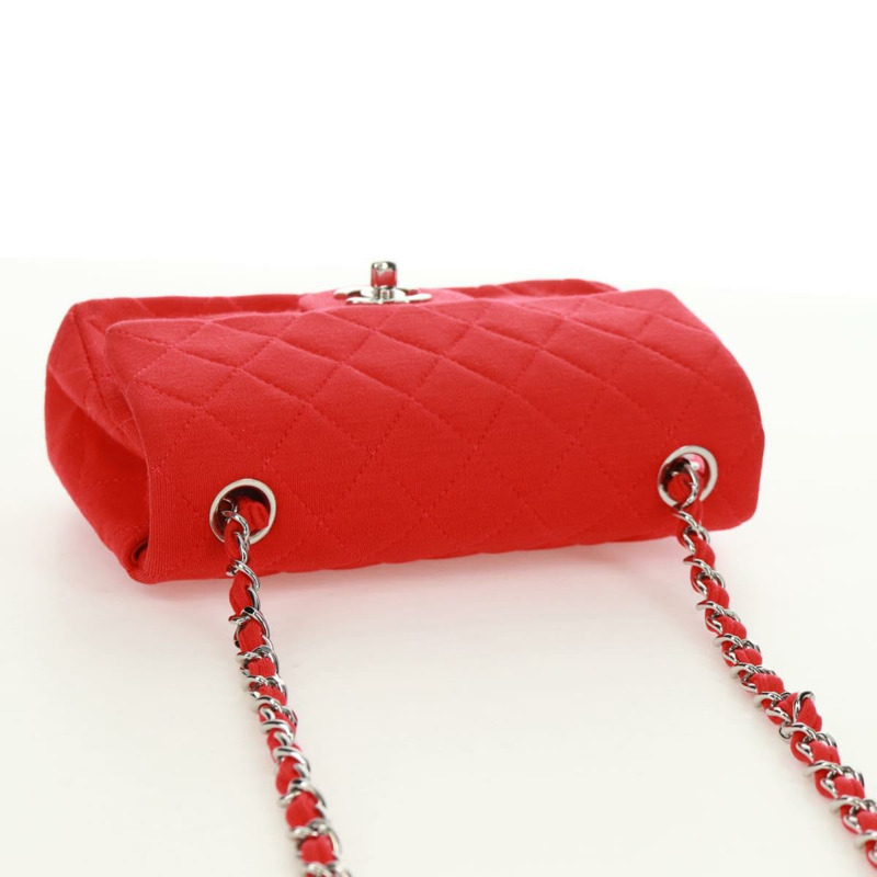 【日本直送】香奈兒迷你絎縫20鏈條單肩包，棉質，紅色，銀色雙C標誌，正品編號168936SAM-5