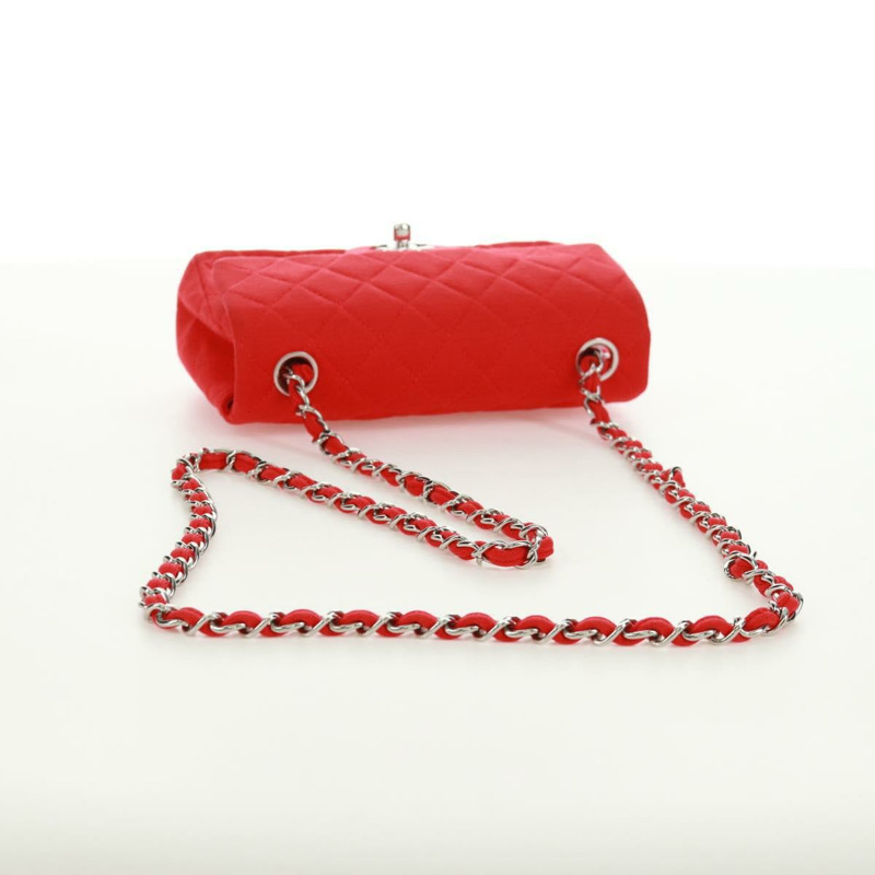 【日本直送】香奈兒迷你絎縫20鏈條單肩包，棉質，紅色，銀色雙C標誌，正品編號168936SAM-6