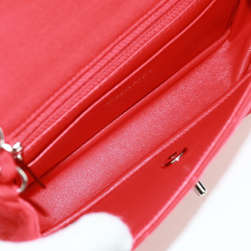 【日本直送】香奈兒迷你絎縫20鏈條單肩包，棉質，紅色，銀色雙C標誌，正品編號168936SAM-8