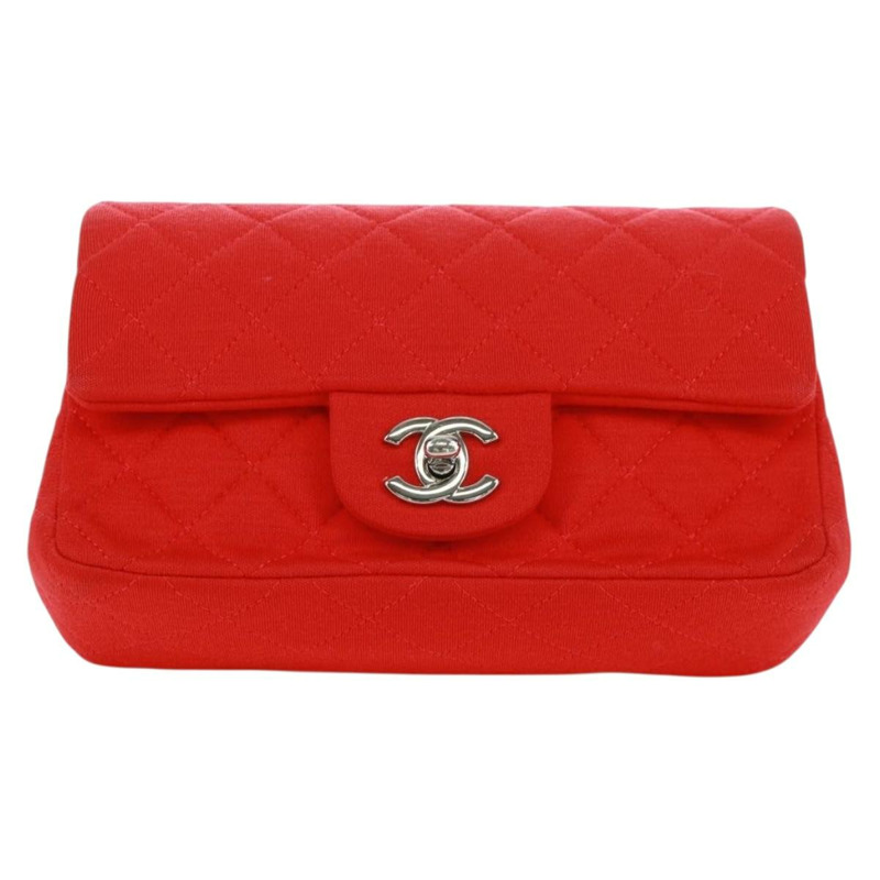 【日本直送】香奈兒迷你絎縫20鏈條單肩包，棉質，紅色，銀色雙C標誌，正品編號168936SAM-12
