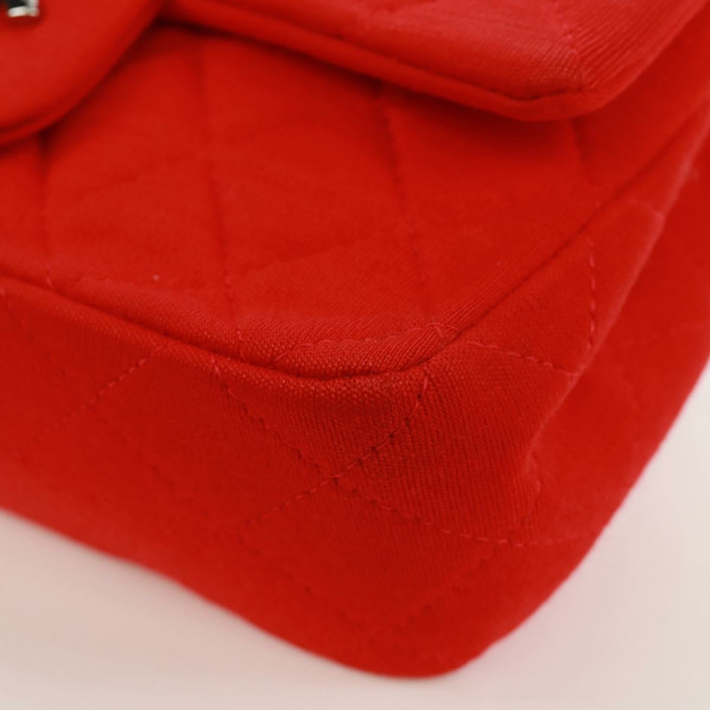 【日本直送】香奈兒迷你絎縫20鏈條單肩包，棉質，紅色，銀色雙C標誌，正品編號168936SAM-15