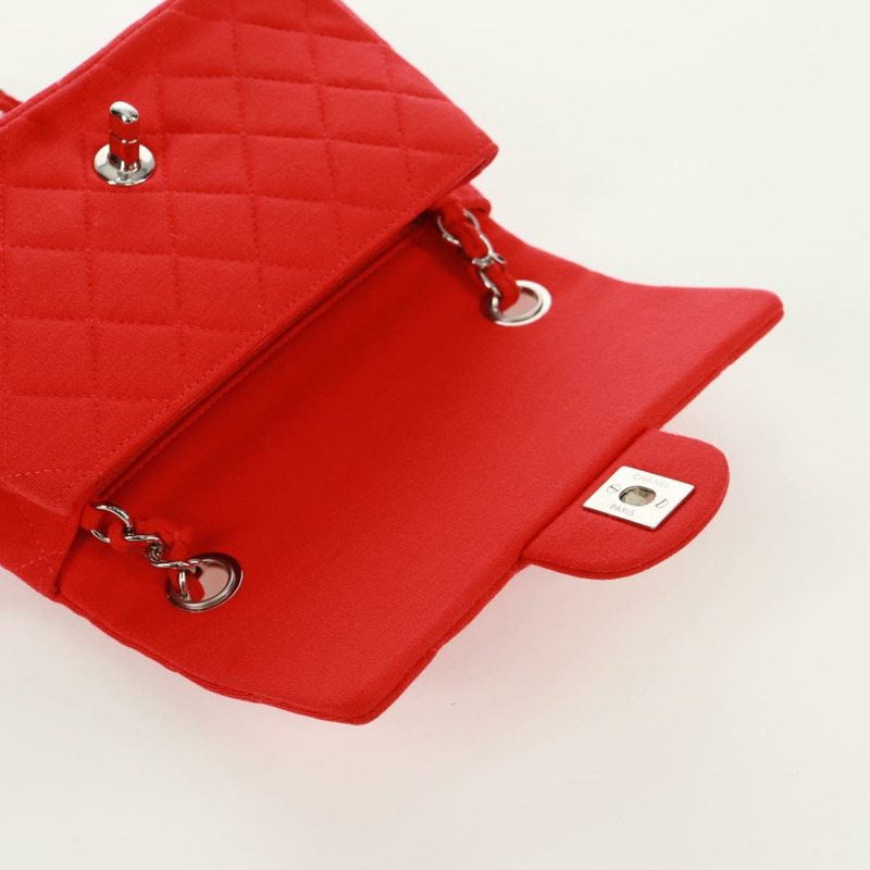 【日本直送】香奈兒迷你絎縫20鏈條單肩包，棉質，紅色，銀色雙C標誌，正品編號168936SAM-19