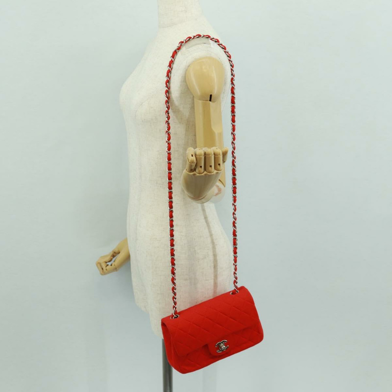 【日本直送】香奈兒迷你絎縫20鏈條單肩包，棉質，紅色，銀色雙C標誌，正品編號168936SAM-25