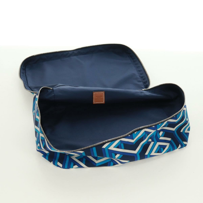 【日本直送】愛馬仕 Ousdevoyage PM 手拿包 絲綢藍 正品 ti3647SM-8