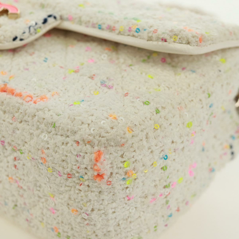 【日本直送】香奈兒迷你絎縫鏈條肩背包，斜紋軟呢布料，白色，金色雙C標誌，正品 ti3635SM-14