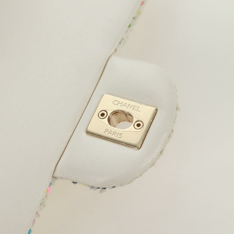 【日本直送】香奈兒迷你絎縫鏈條肩背包，斜紋軟呢布料，白色，金色雙C標誌，正品 ti3635SM-19