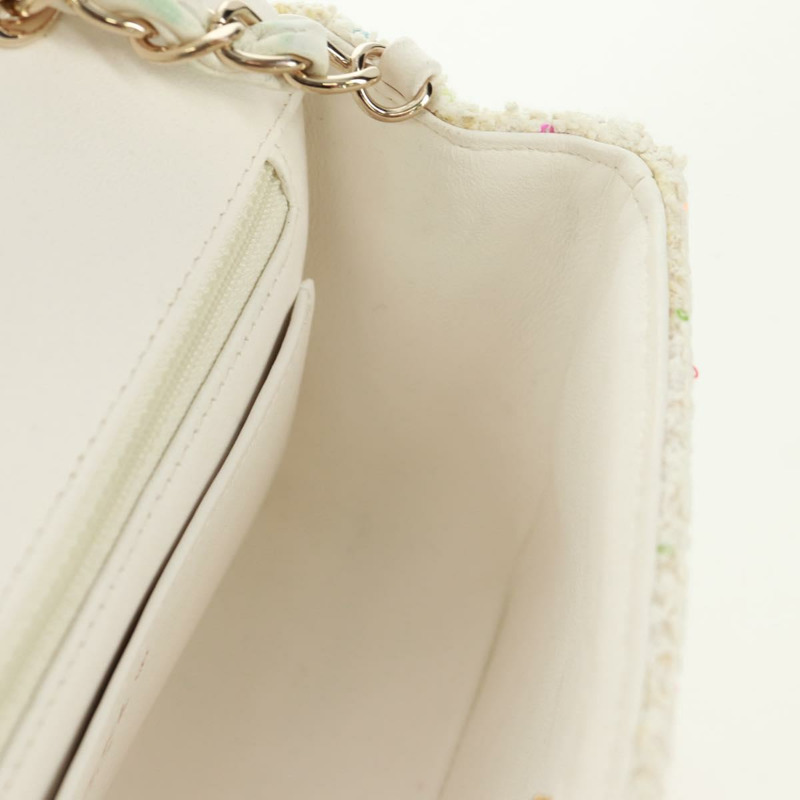 【日本直送】香奈兒迷你絎縫鏈條肩背包，斜紋軟呢布料，白色，金色雙C標誌，正品 ti3635SM-21