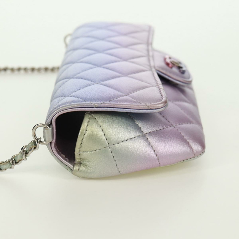 【日本直送】香奈兒鏈條肩包，絎縫皮革，紫色，銀色雙C標誌，正品編號172041SAM-2