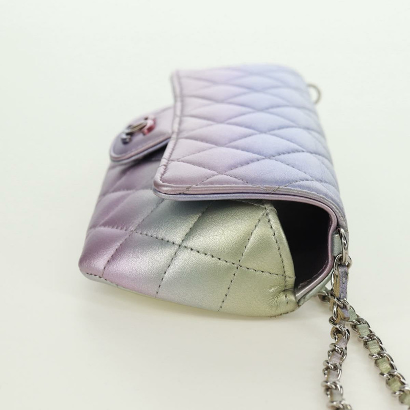 【日本直送】香奈兒鏈條肩包，絎縫皮革，紫色，銀色雙C標誌，正品編號172041SAM-3