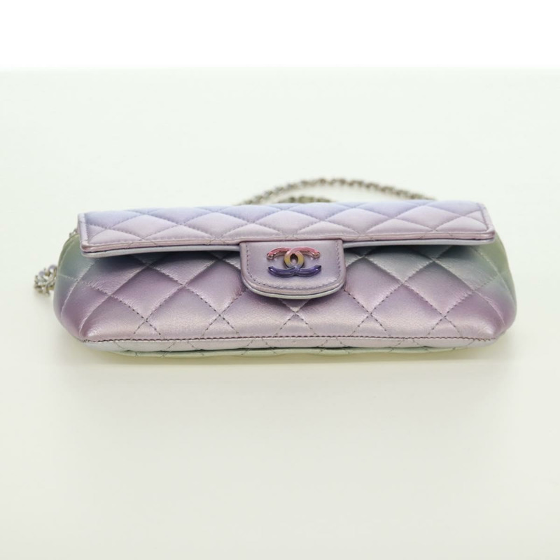 【日本直送】香奈兒鏈條肩包，絎縫皮革，紫色，銀色雙C標誌，正品編號172041SAM-4