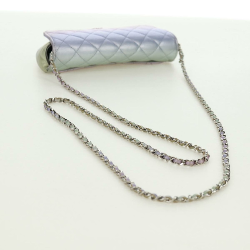 【日本直送】香奈兒鏈條肩包，絎縫皮革，紫色，銀色雙C標誌，正品編號172041SAM-5