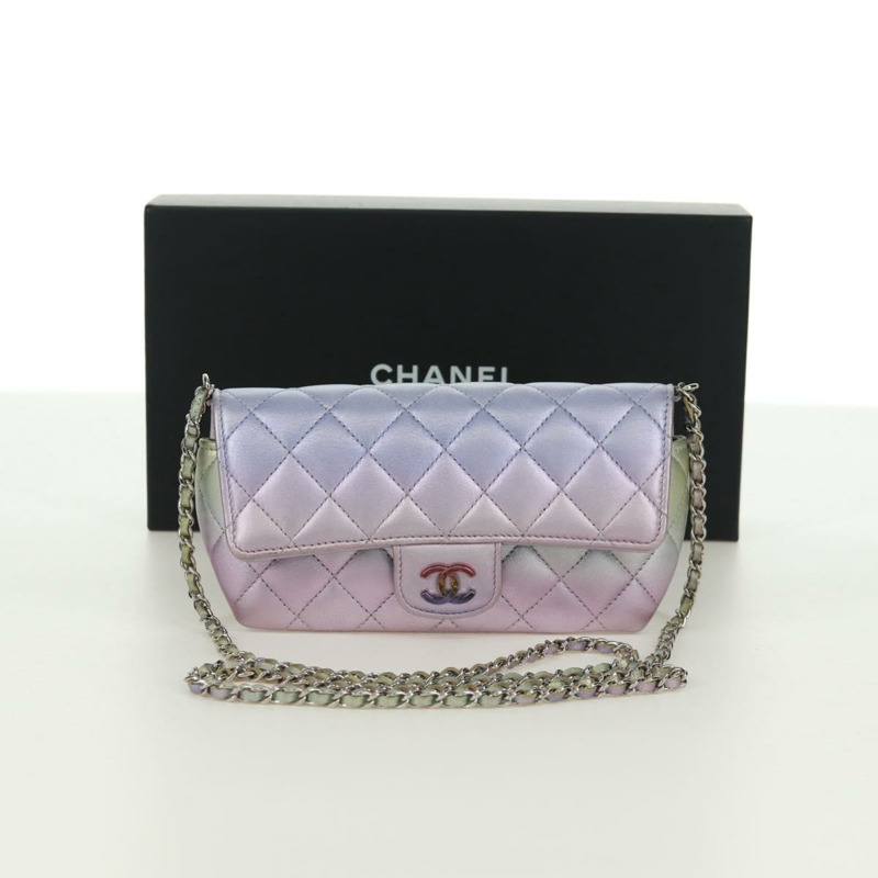 【日本直送】香奈兒鏈條肩包，絎縫皮革，紫色，銀色雙C標誌，正品編號172041SAM-11