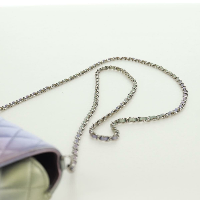 【日本直送】香奈兒鏈條肩包，絎縫皮革，紫色，銀色雙C標誌，正品編號172041SAM-14