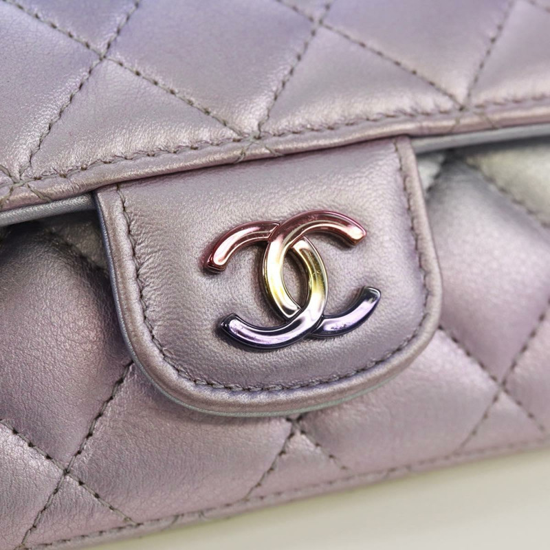 【日本直送】香奈兒鏈條肩包，絎縫皮革，紫色，銀色雙C標誌，正品編號172041SAM-19