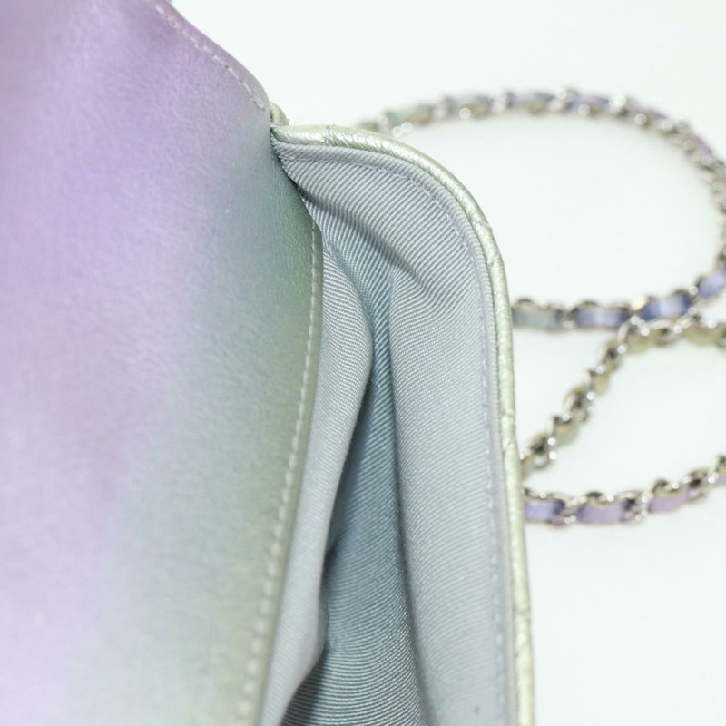 【日本直送】香奈兒鏈條肩包，絎縫皮革，紫色，銀色雙C標誌，正品編號172041SAM-22