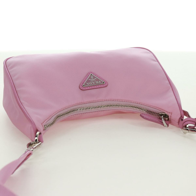 【日本直送】PRADA 尼龍粉紅銀色單肩包 正品 161747SAM-5
