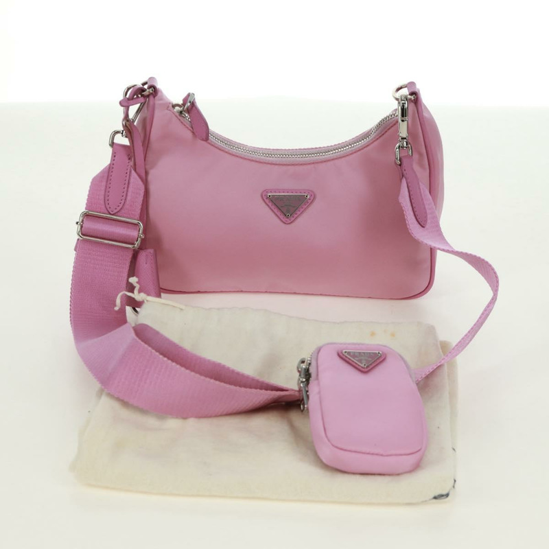 【日本直送】PRADA 尼龍粉紅銀色單肩包 正品 161747SAM-11