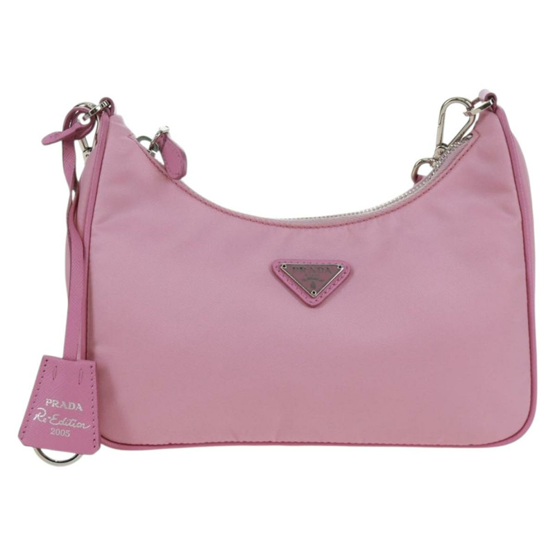 【日本直送】PRADA 尼龍粉紅銀色單肩包 正品 161747SAM-12