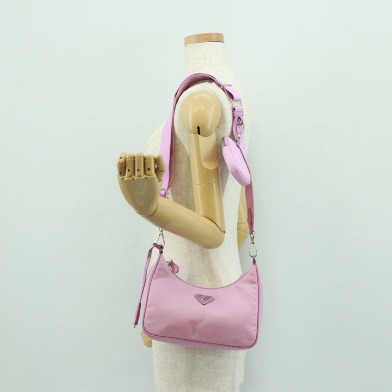 【日本直送】PRADA 尼龍粉紅銀色單肩包 正品 161747SAM-28