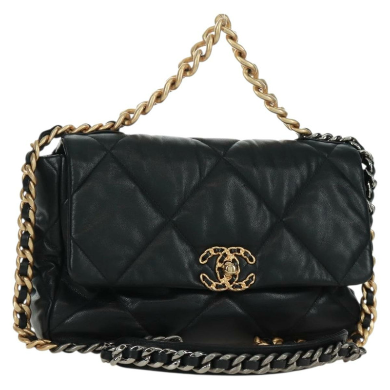 【日本直送】香奈兒 (CHANEL) 大號翻蓋鏈條包 Chanel 19 羊皮兩用包 黑色 金色 CC 標誌 Auth 161748SM-0