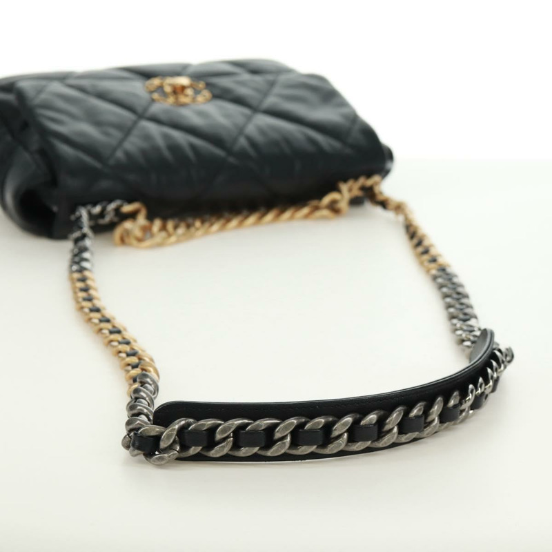 【日本直送】香奈兒 (CHANEL) 大號翻蓋鏈條包 Chanel 19 羊皮兩用包 黑色 金色 CC 標誌 Auth 161748SM-7