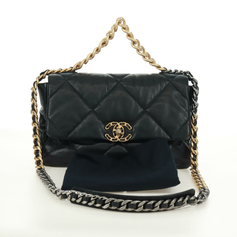 【日本直送】香奈兒 (CHANEL) 大號翻蓋鏈條包 Chanel 19 羊皮兩用包 黑色 金色 CC 標誌 Auth 161748SM-11