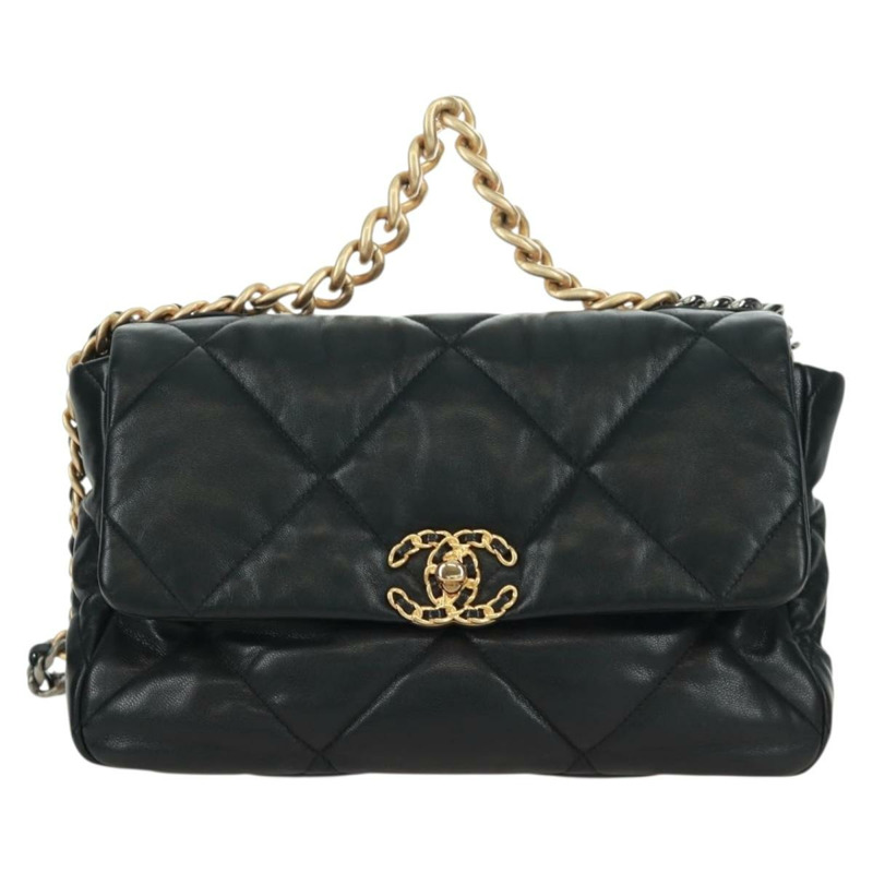 【日本直送】香奈兒 (CHANEL) 大號翻蓋鏈條包 Chanel 19 羊皮兩用包 黑色 金色 CC 標誌 Auth 161748SM-12