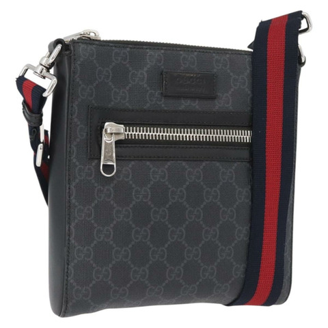 GUCCI GG Supreme Sherry Line 單肩包 PVC 黑色銀色 523599 正品 BA10640