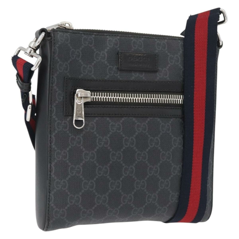 【日本直送】GUCCI GG Supreme Sherry Line 單肩包 PVC 黑色銀色 523599 正品 BA10640-0