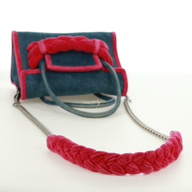 【日本直送】Miu Miu 鏈條單肩包 牛仔布 兩用 藍色 正品 170929V-7