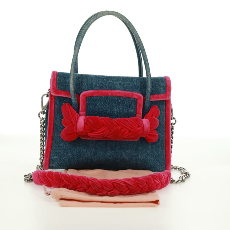 【日本直送】Miu Miu 鏈條單肩包 牛仔布 兩用 藍色 正品 170929V-11