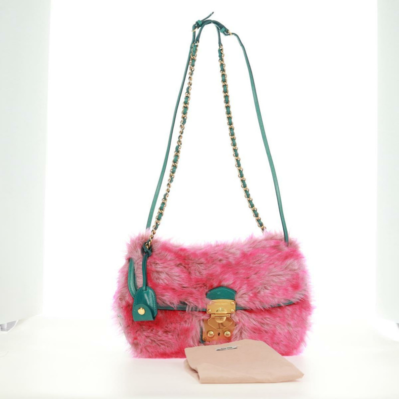 【日本直送】Miu Miu 粉紅毛絨鏈單肩包 正品 170941V-11