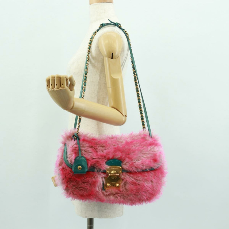 【日本直送】Miu Miu 粉紅毛絨鏈單肩包 正品 170941V-26